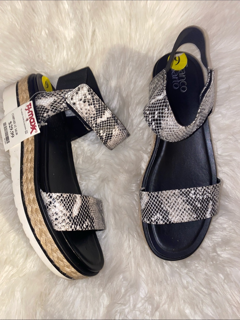 NWT Franco Sarto 9 Black and Snake-Print Strappy Sandals